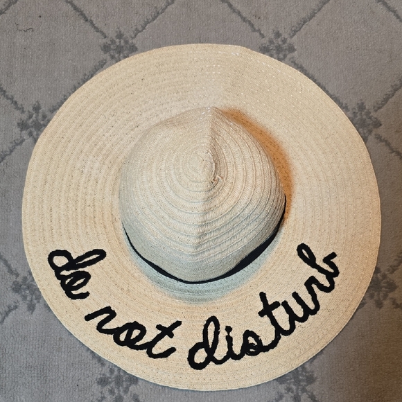 Accessories - Cream and Black Embroidery Wide-Brim Straw Hat Accessories DO NOT DISTURB
